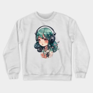 Cute headphone anime girl Crewneck Sweatshirt